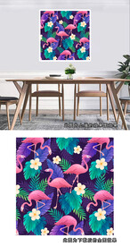 手绘梦幻火烈鸟热带植物图片