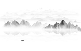 意境水墨山水画背景墙