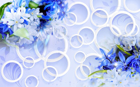 蓝色花朵圆圈3D立体电视背景墙