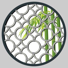 绿色竹叶竹子圆形窗户矢量背景图