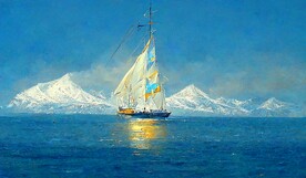 大海金色帆船装饰画