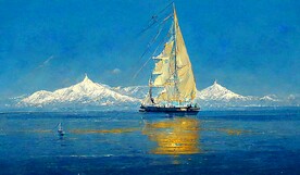 大海金色帆船装饰画