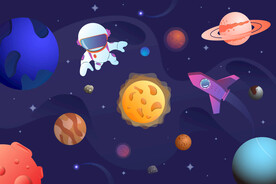 卡通太空星球宇航员火箭宇宙背景