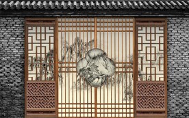 复古怀旧中式建筑场景背景墙