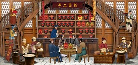 古代手工面馆餐饮背景墙壁画