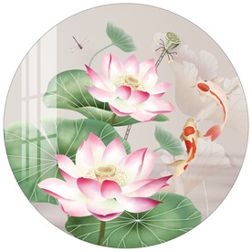 荷花锦鲤圆形装饰画