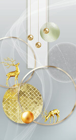 装饰画弧线 几何图形圆 麋鹿