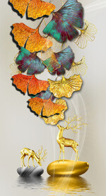 装饰画弧线 杏叶 石头麋鹿