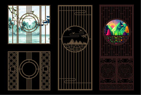 中式古典花纹屏风木纹