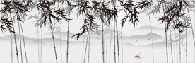 新中式水墨竹林风景背景墙壁画