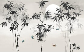 新中式水墨竹林风景背景墙壁画