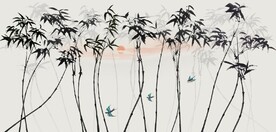 新中式水墨竹林风景背景墙壁画