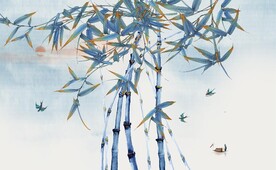 新中式水墨竹林风景背景墙壁画