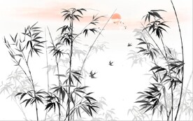 新中式水墨竹林风景背景墙壁画