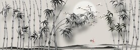 新中式水墨竹林风景背景墙壁画