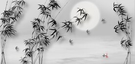 新中式水墨竹林风景背景墙壁画