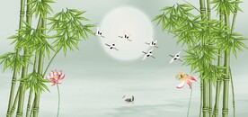 新中式竹林荷花山水背景墙壁画