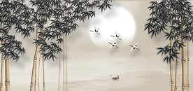 新中式水墨竹林风景背景墙壁画