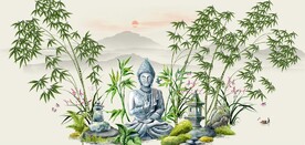 竹林佛像风景背景墙壁画