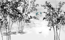 新中式水墨竹林风景背景墙壁画