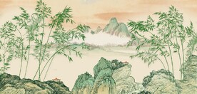 新中式仿古山水竹林背景墙壁画