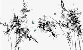 新中式水墨竹林风景背景墙壁画