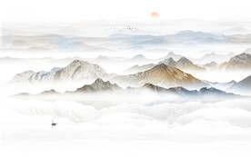 意境水墨山水画背景墙