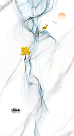 灰白根大理石玄关背景墙抽象弧线