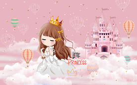 粉色城堡公主儿童房背景墙