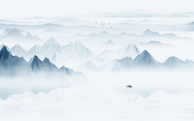 蓝色大气水墨山水画