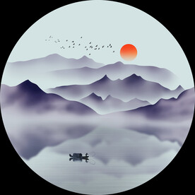 高清分层圆形山水打印图