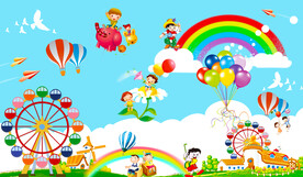 卡通游乐园儿童房背景墙