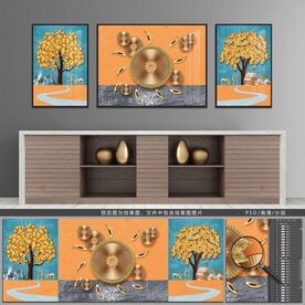 现代轻奢三联装饰画