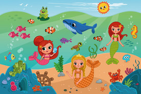 可爱美人鱼卡通海底世界鲸鱼背景