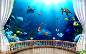 海底世界卡通儿童房背景墙