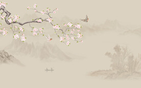 新中式工笔花鸟画背景墙