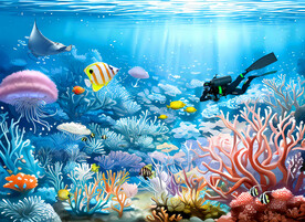 卡通海底世界儿童房背景墙