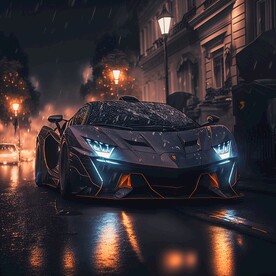 夜晚街道和跑车