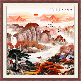 正方形山水画