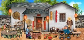 复古80后90后农村民居背景墙