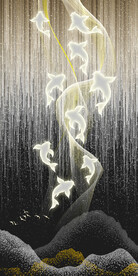 现代抽象年年有余九鱼图玄关