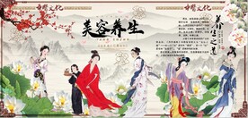 古代中医美容养生背景墙壁画