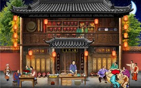 古代市井重庆火锅背景墙壁画