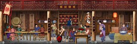 古代市井集市饭馆背景墙壁画