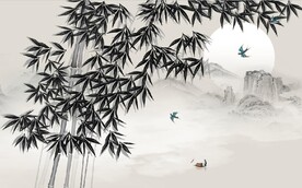 新中式水墨竹林风景背景墙壁画
