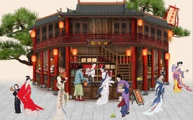 古代市井糕点铺背景墙壁画