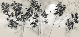 新中式水墨竹林风景背景墙壁画