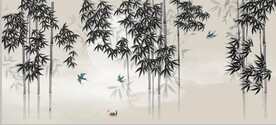 新中式水墨竹林风景背景墙壁画