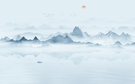 意境水墨山水画背景墙