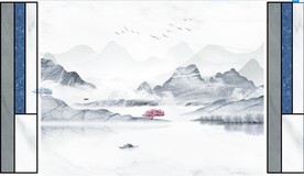 水墨山水画背景墙